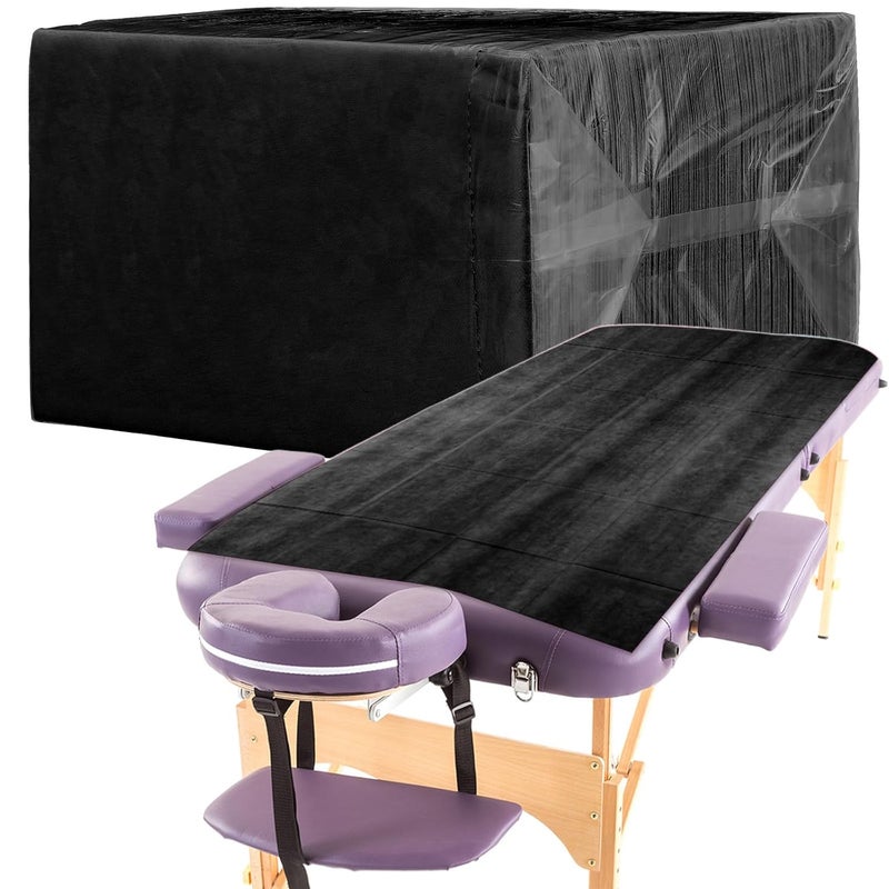 Breling 100 Pcs 31.5 x 71 Inch Disposable Bed Sheets Oil-proof PE Film Massage Table Sheets Non-woven Fabric Spa Waterproof Bed Cover Breathable for Beauty Salon Hotels Tattoo Waxing(Black) - Image 1